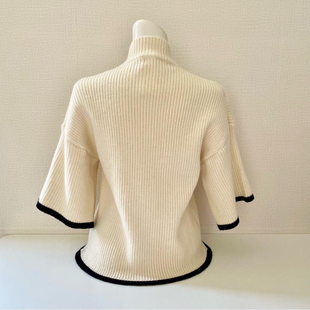 Jon & Anna Ribbed Boxy Sweater with Mock Neck, Cream with Black Trim, La… - Picture 6 of 9